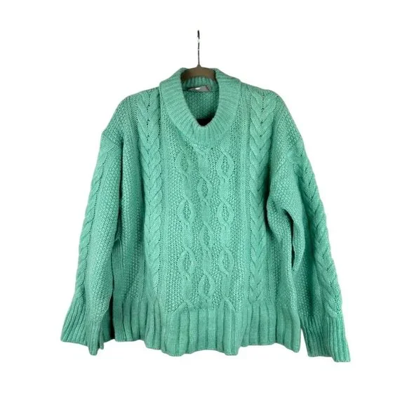 Everlane Women's XL Sweater Mint Green Alpaca & Merino Wool Blend Cable Knit - Picture 7 of 14